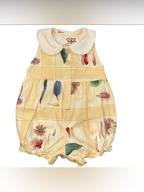 Vtg 90s Chicken Noodle San Francisco 18 Month Bubble Jumper Yellow Floral Plaid